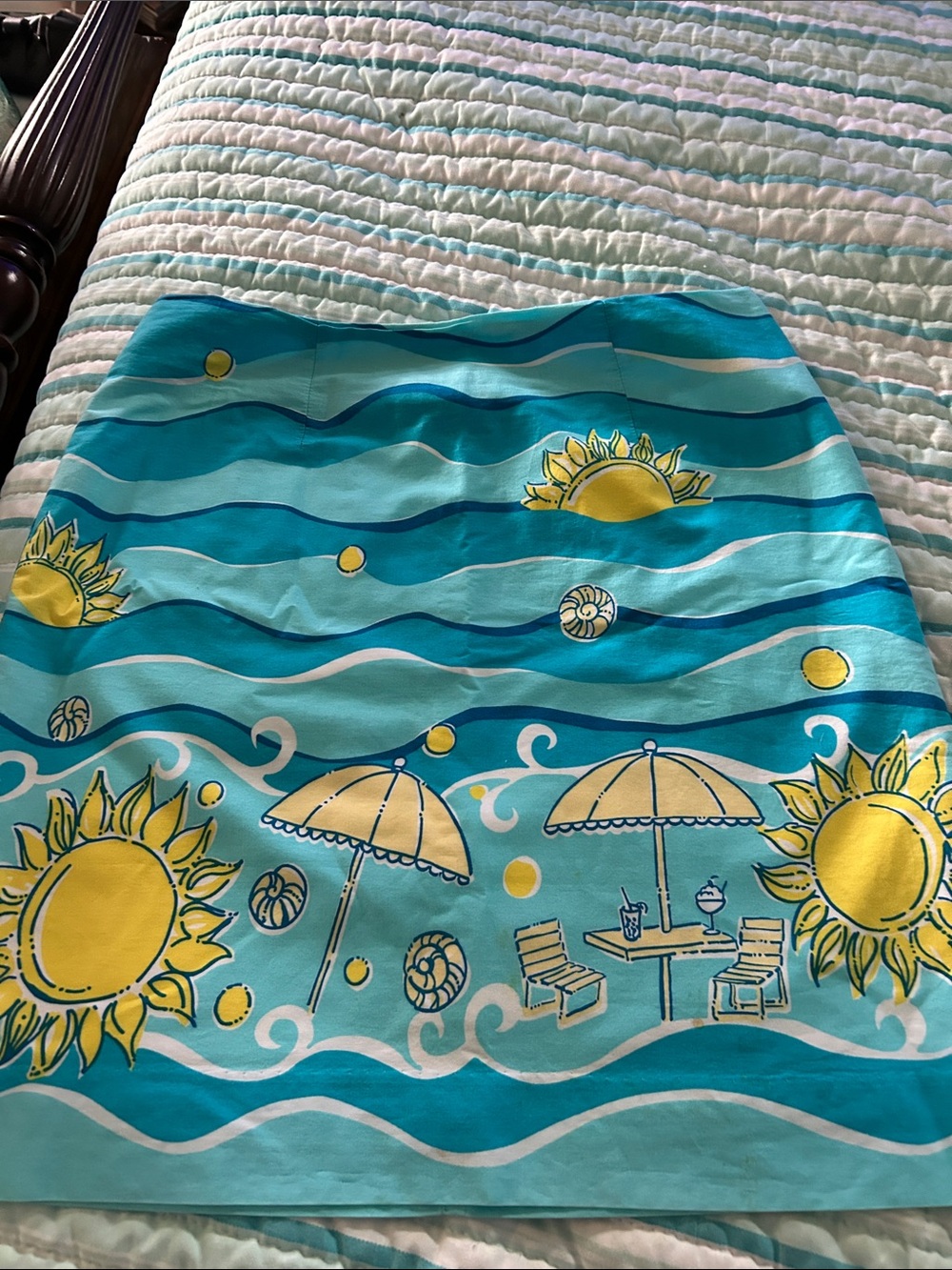 Lilly Pulitzer Vintage Turquoise and Yellow Printed Skirt size6 Preowned